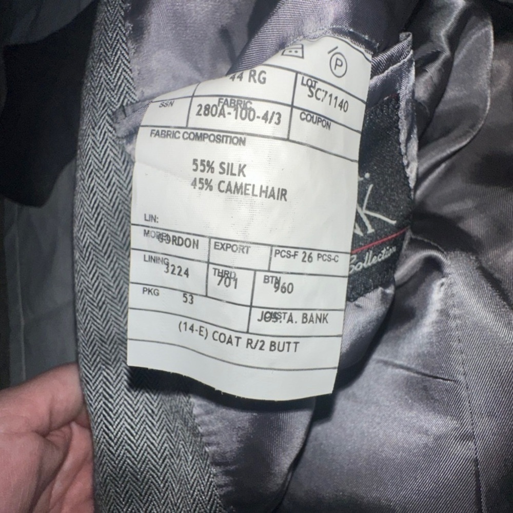 JoS. A. Bank Men’s Silk & Camel Hair Gray Herringbone Blazer Sport Coat 44R - Picture 7 of 11